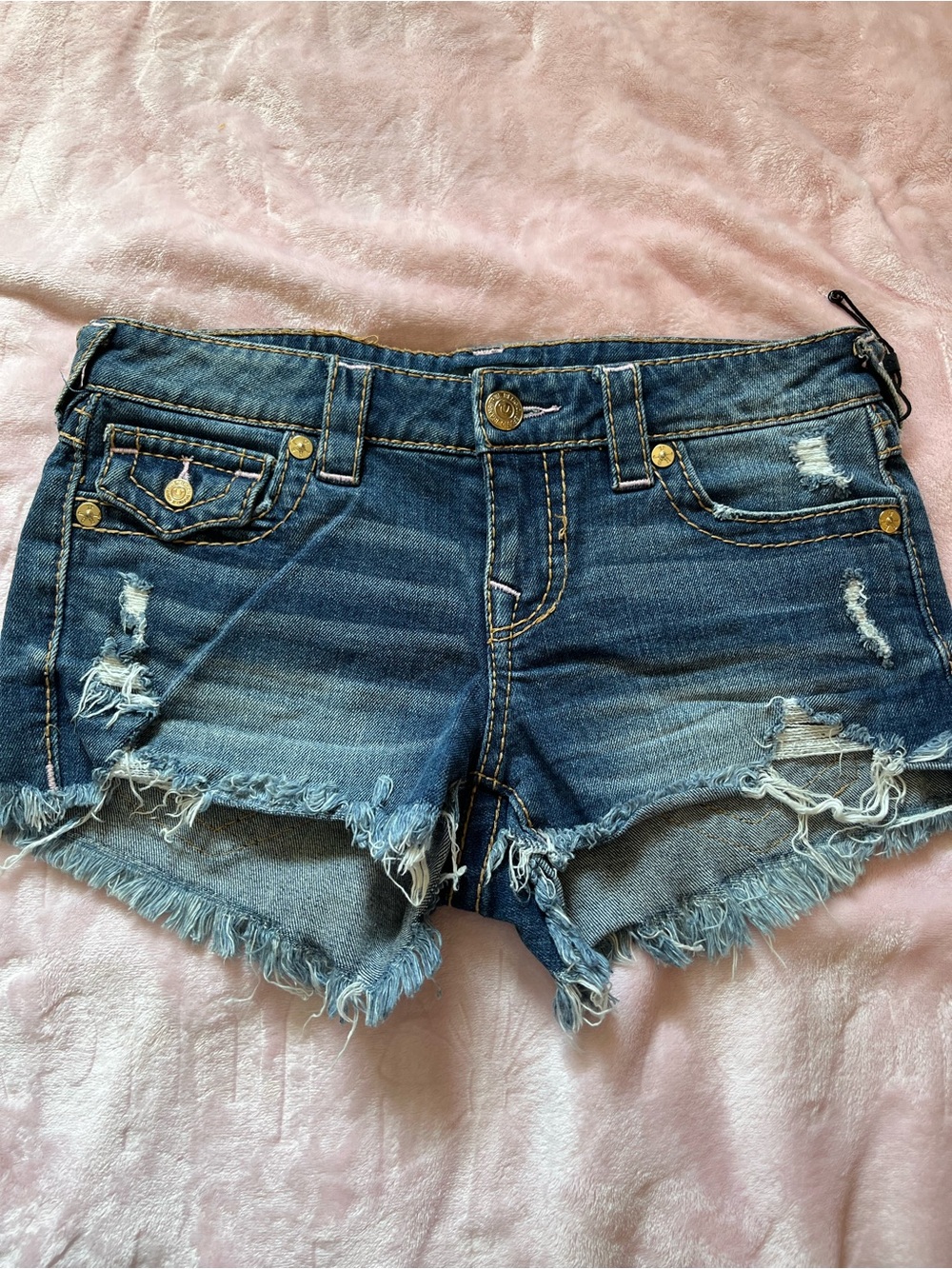 Frayed Hem Distressed Denim Shorts - Dark Blue